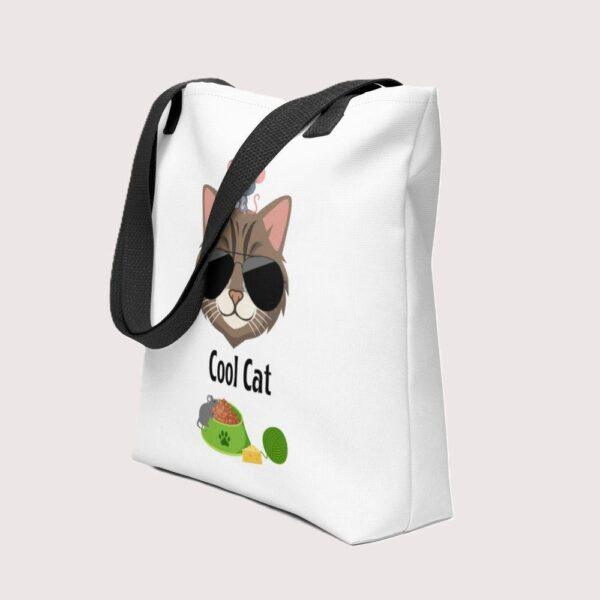 White Polyester 15"x15" Cool Cat Print Tote Bag