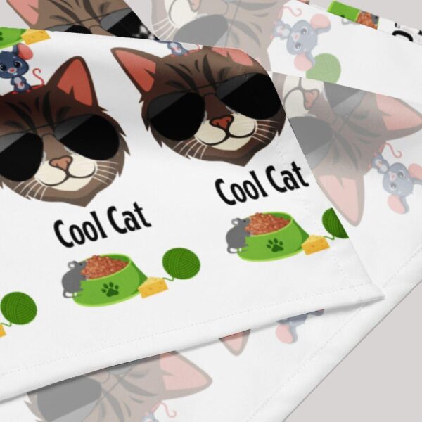 White Square Single Sided Polyester Cool Cat Print Bandana