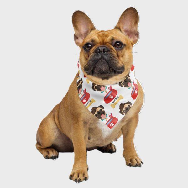 white-square-polyester-cool-dog-bandana-worn-around-dog's-neck