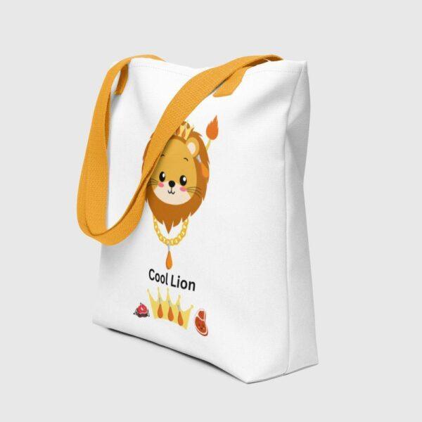 White Polyester 15"x15" Cool Lion Print Tote Bag