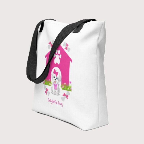 White Polyester 15"x15" Delightful Dog Print Tote Bag