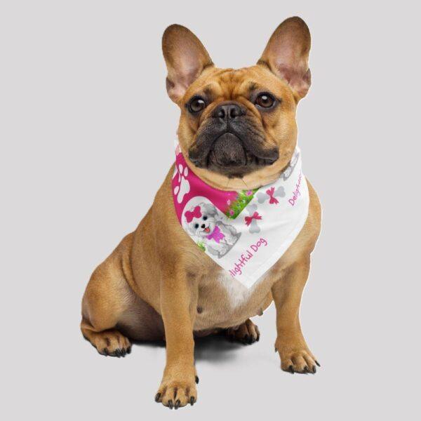 White Square Single Sided Polyester Delightful Dog Print Bandana