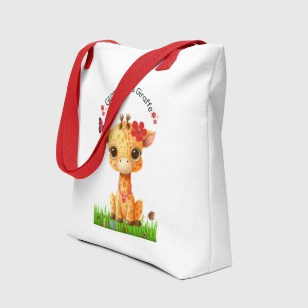 White Polyester 15"x15" Glamorous Giraffe Print Tote Bag