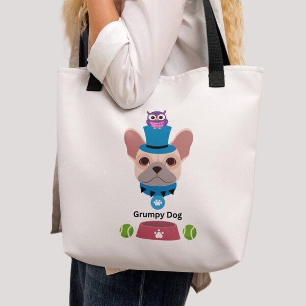 White Polyester 15"x15" Delightful Dog Print Tote Bag