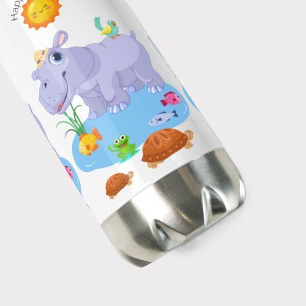 White 17oz Happy Hippo Print Water Bottle 