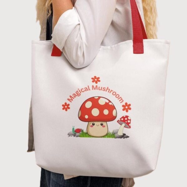 Magical Red and White Spotted Mushroom Polyester Tote Bag