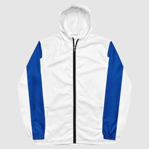 Men's Double Blue Stripe, Inner White Hood Windbreaker Jacket