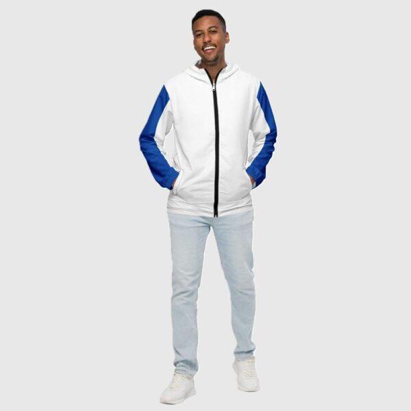 Men's Double Blue Stripe, Inner White Hood Windbreaker Jacket