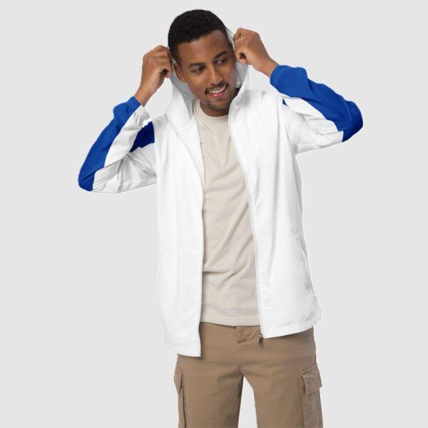 Men's Double Blue Stripe, Inner White Hood Windbreaker Jacket