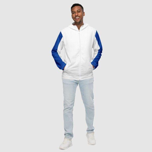 Men's Double Blue Stripe, Inner White Hood Windbreaker Jacket