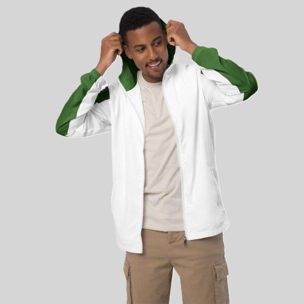 Men's Double Green Stripe, Inner Green Hood Windbreaker Jacket