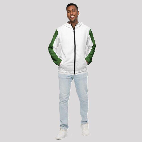 Men's Double Green Stripe, Inner Green Hood Windbreaker Jacket