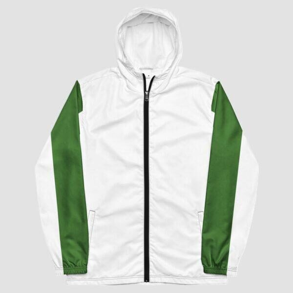 Men's Double Green Stripe, Inner White Hood Windbreaker Jacket