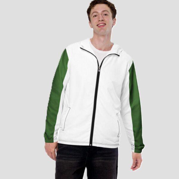 Men's Double Green Stripe, Inner White Hood Windbreaker Jacket