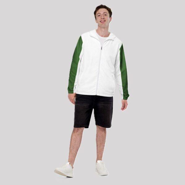 Men's Double Green Stripe, Inner White Hood Windbreaker Jacket