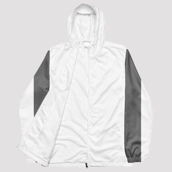 Men’s Double Grey Stripe, Inner White Hood Windbreaker Jacket