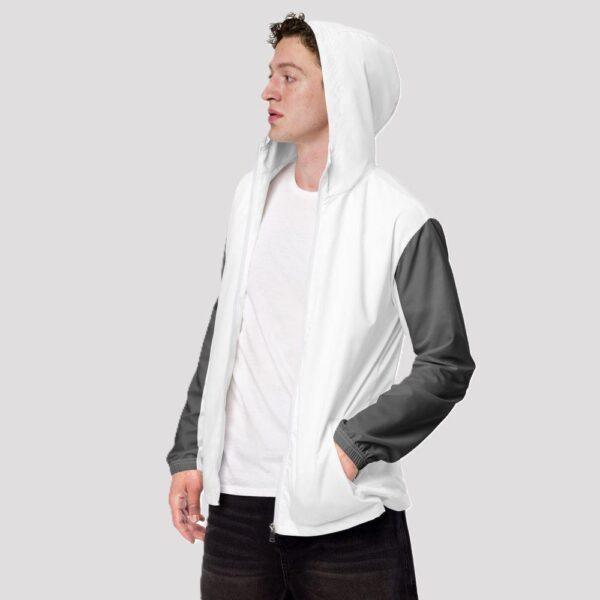 Men’s Double Grey Stripe, Inner White Hood Windbreaker Jacket