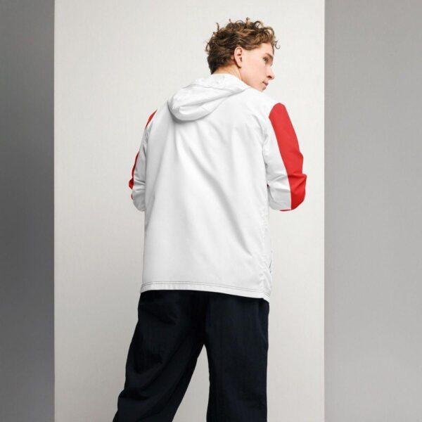 Men's Double Red Stripe, Inner White Hood Windbreaker Jacket