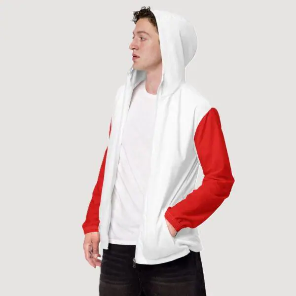 Men's Double Red Stripe, Inner White Hood Windbreaker Jacket