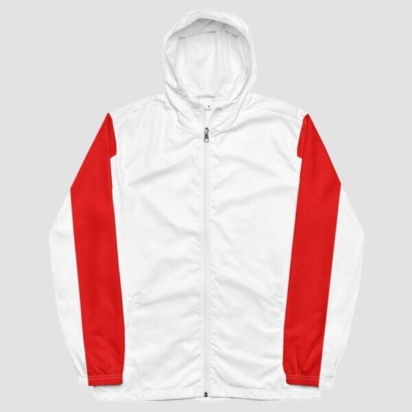 Men's Double Red Stripe, Inner White Hood Windbreaker Jacket