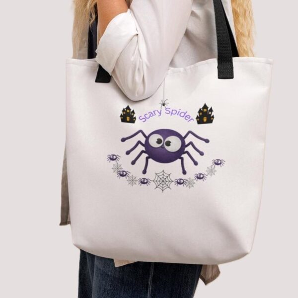 Scary Spider Polyester Tote Bag