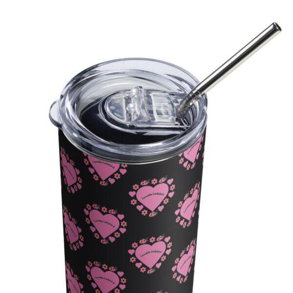 Lovable Ladybird Pink Heart Stainless Steel Drinks Tumbler 20oz - Image 4