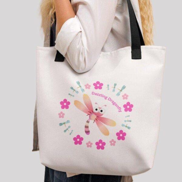 Dazzling Pink Dragonfly Polyester Tote Bag