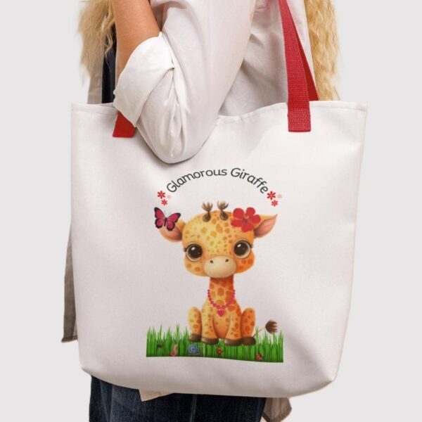 White Polyester 15"x15" Glamorous Giraffe Print Tote Bag