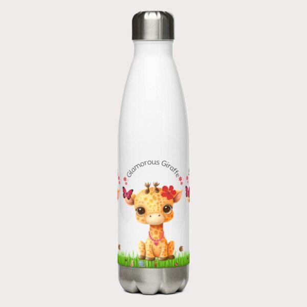 White 17oz Glamorous Giraffe Print Water Bottle 