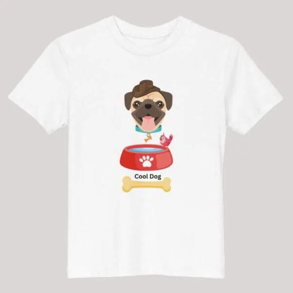 White 100% Certified Organic Cotton Cool Dog Print Kids T-Shirt