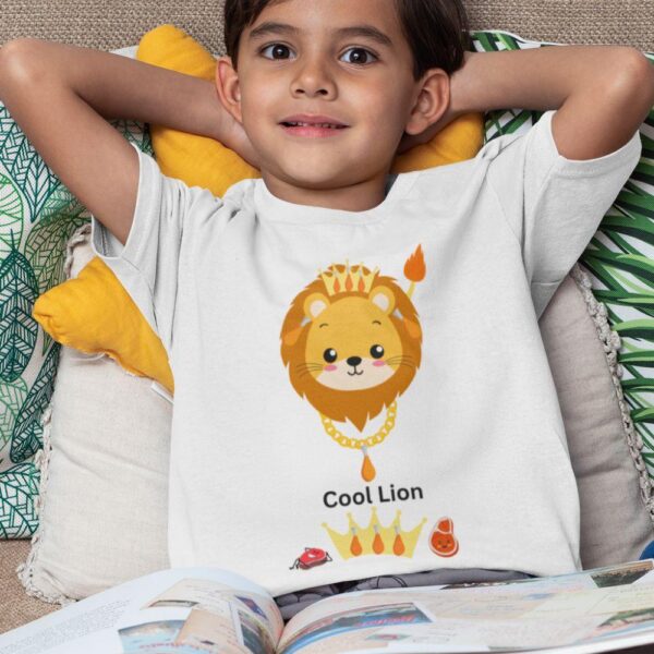 White 100% Certified Organic Cotton Cool Lion Print Kids T-Shirt