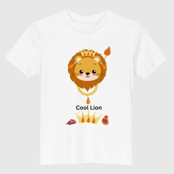 White 100% Certified Organic Cotton Cool Lion Print Kids T-Shirt