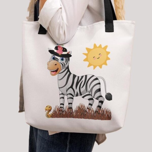 White Polyester 15"x15" Zebra Print Tote Bag