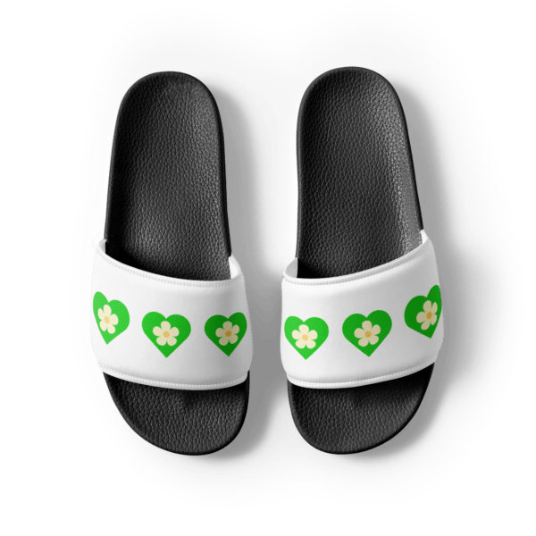 flower-green-heart-womens-slides