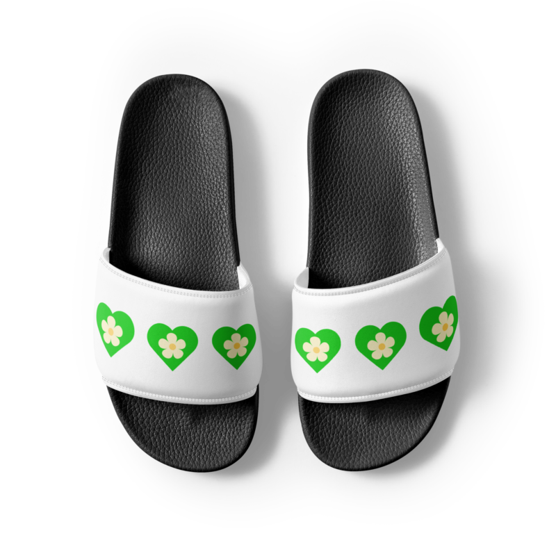 flower-green-heart-womens-slides