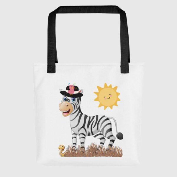 White Polyester 15"x15" Zebra Print Tote Bag