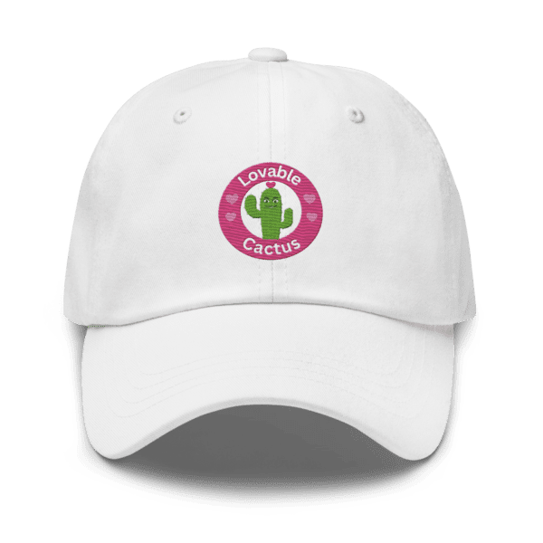 Chino Cotton Twill Adjustable Dad Hat With Embroidered Lovable Cactus Design