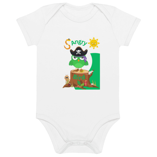 White Organic Cotton Angry Bird Baby Bodysuit