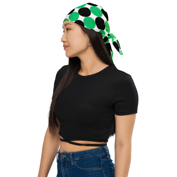 Square Polyester Bandana Single Sided Green and Black Spotted Print