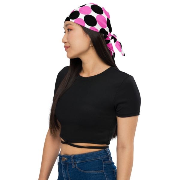 Square Polyester Bandana Single Sided Pink and Black Spotted Print