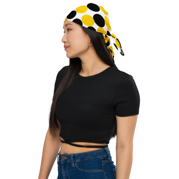 Square Polyester Bandana Single Sided Yellow and Black Spotted Print