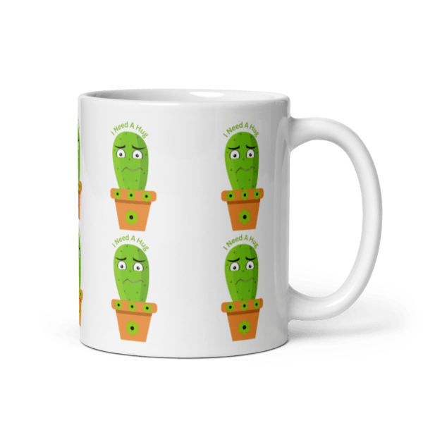 White Glossy I Need a Hug Cactus Ceramic Mug 11oz