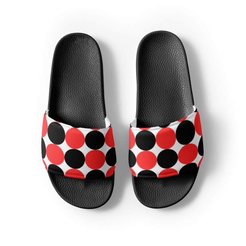 red-and-black-spotted-womens-slides