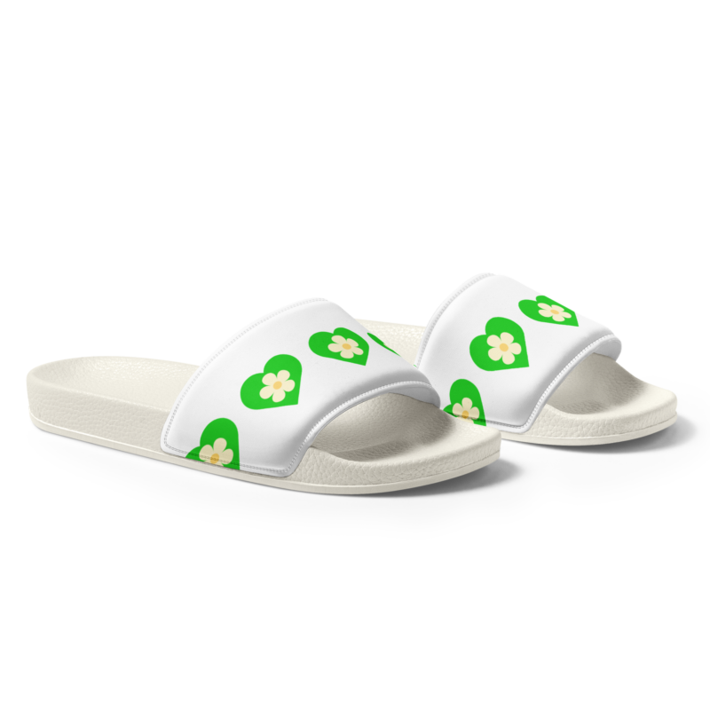 flower-green-heart-womens-slides