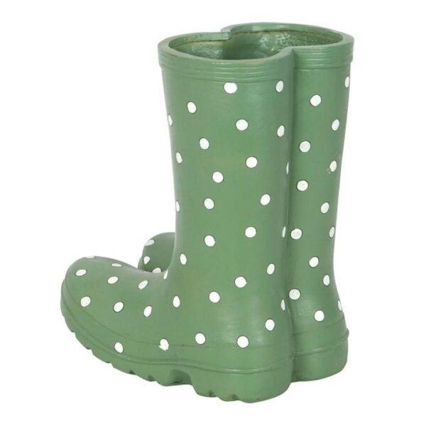 Polka Dot Light Green Wellington Boot Planter - Image 3