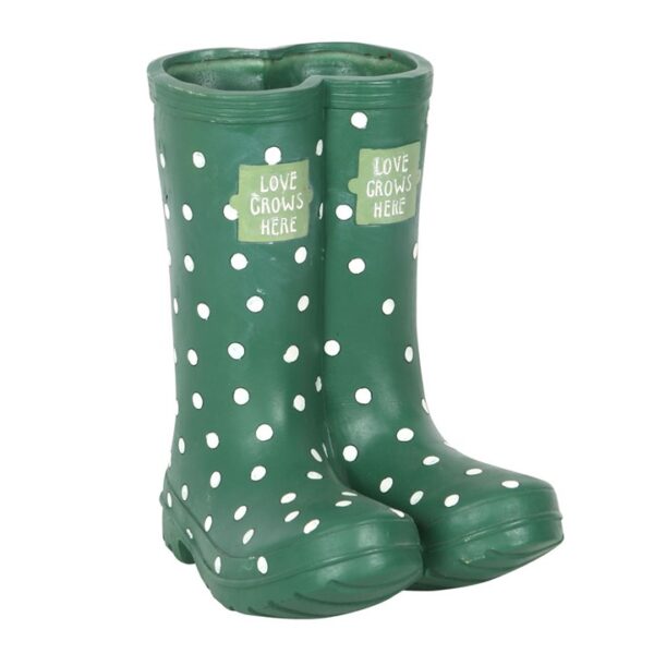 Polka Dot Dark Green Wellington Boot Planter