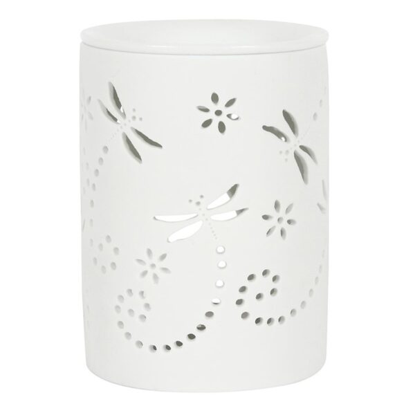 White Ceramic Cut Out Dragonfly Oil Burner