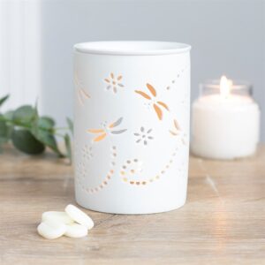 White Ceramic Cut Out Dragonfly Oil Burner