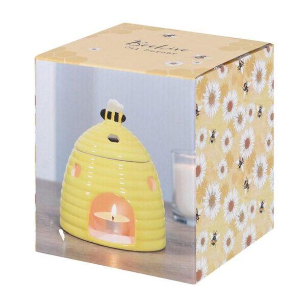 Attractive Yellow Ceramic Beehive Oil Burner with Adorable Sweet Bee Lid and Honeycomb Shaped Cut Outs - Image 4