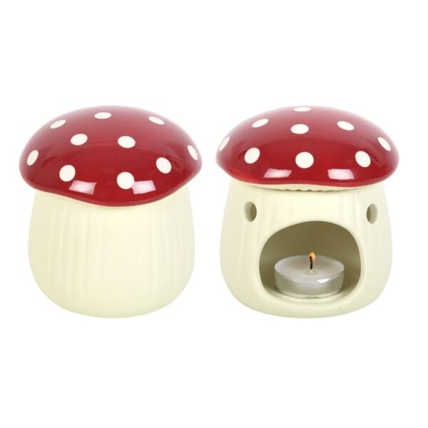 Mystical Red and White Spotted Ceramic Mushroom Oil Burner